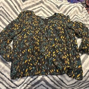 Kasper Women's Blouse with Yellow and Teal Accents